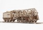 Drevené 3D mechanické puzzle - parná lokomotíva s tendrom