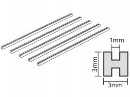 Tamiya Plastic Beams – plastový H-profil 3mm, dĺžka 400 mm (5 ks)