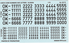 1:72 Čísla a písmená na klzáky (čierne)