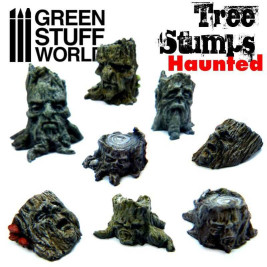 Resin Haunted Tree Stumps – resinové pne s motívmi tvárí (8 ks)