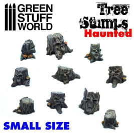 Resin Small Haunted Tree Stumps – resinové pne s motívmi tvárí (10 ks)