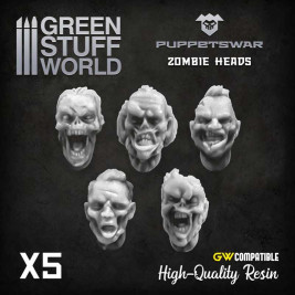 Puppetswar Resin Zombie Heads – resinové zombie hlavy (5 ks)