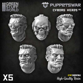 Puppetswar Resin Cyborg Heads – kyborgské hlavy (5 ks)