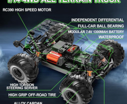 RC auto 1:14 High Speed Car Hunter Monster Truck 4WD 2.4GHz RTR (oranžové)