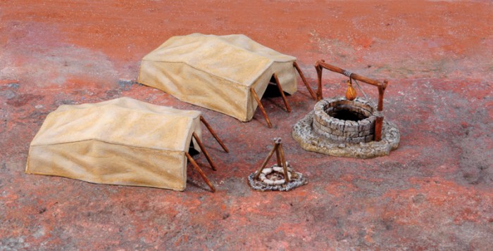 Náhľad produktu - 1:72 Doplnky WARGAMES - Desert well and tents (WWII)