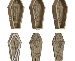 3D Printed Dungeon Wooden Coffins 1:48 - 3D tlačené drevené rakvy (3 ks)