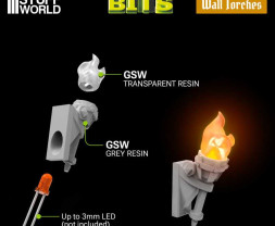 3D Printed Set Wall Torches for 3mm LEDs – 3D tlačené nástenné lúče pre 3mm LED (5 ks)