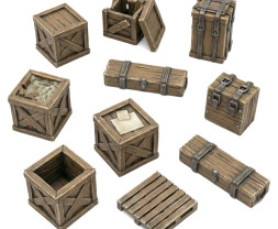 3D Printed Set Wooden Food Crates – 3D tlačené drevené prepravné debny (14 ks)