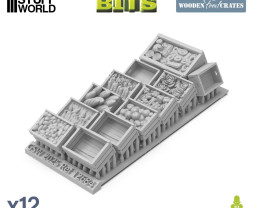 3D Printed Set Wooden Food Crates – 3D tlačené drevené prepravky s potravinami (12 ks)