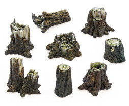 3D Printed Set Medium Tree Stumps – 3D tlačené stredné pne (8 ks)