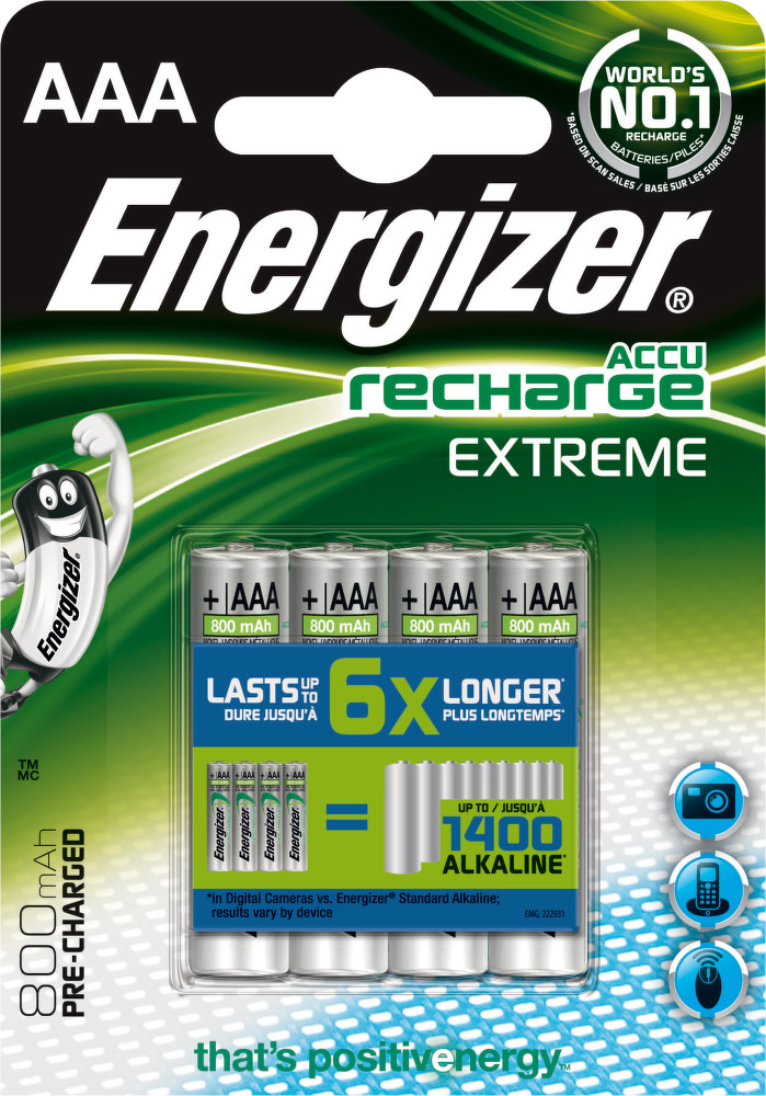 Náhľad produktu - Energizer AAA 800mAh Recharge EXTREME (4 ks)
