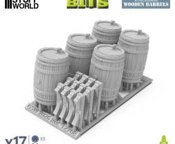 Stackable Wooden Barrels 1:35 3D printed set -17x