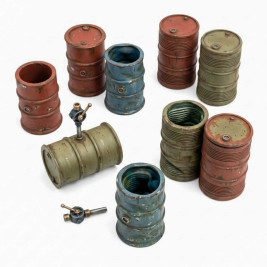 Metal Barrels 1:35 3D printed set - 22x tištěné kovové sudy