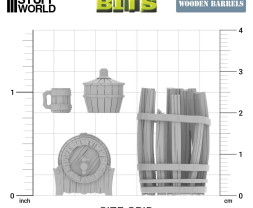 Wooden Barrels 1:35 3D printed set - 14x 3D tištěné dřevěné sudy